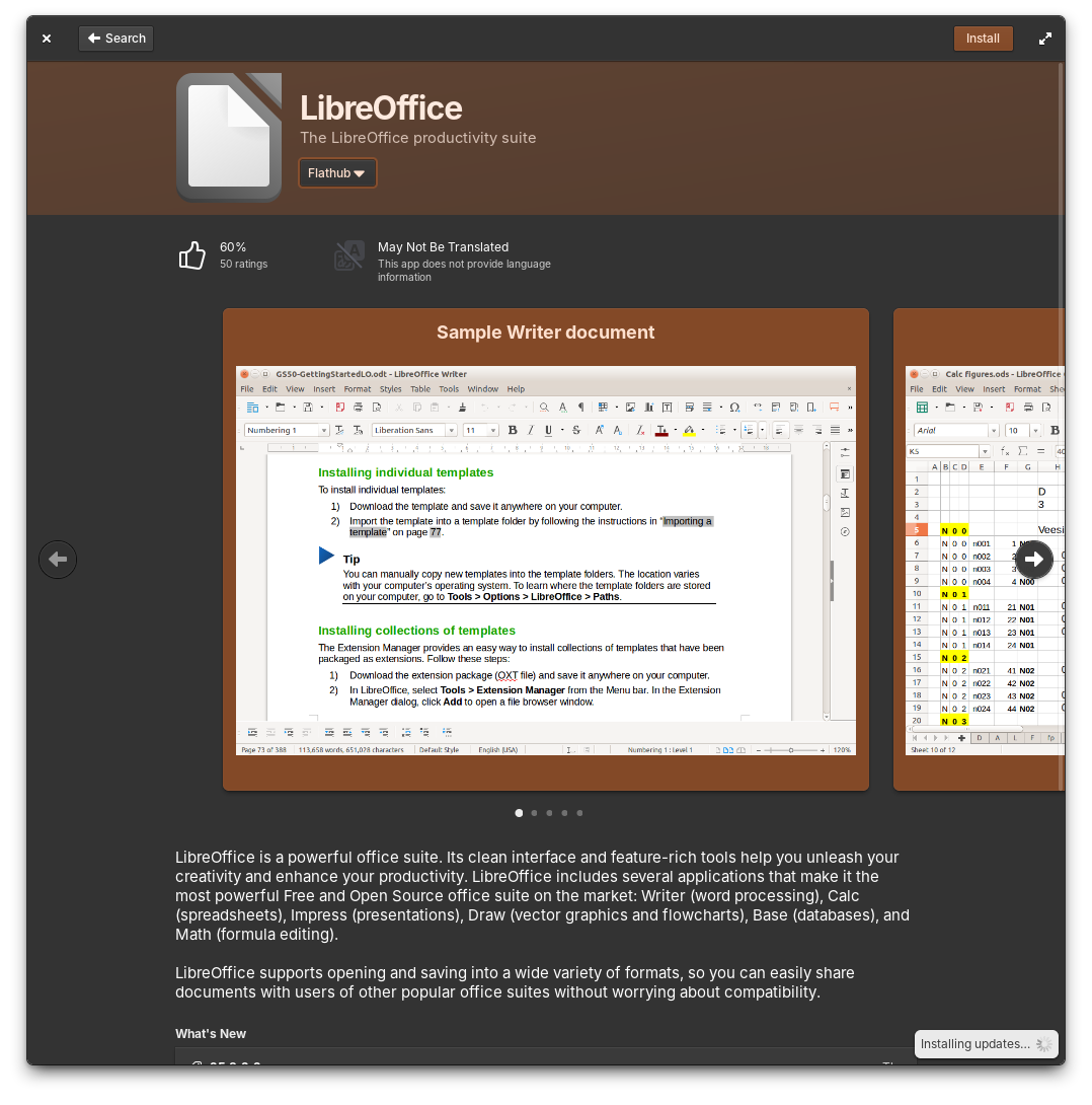 Elemetary AppCentre page for LibreOffice