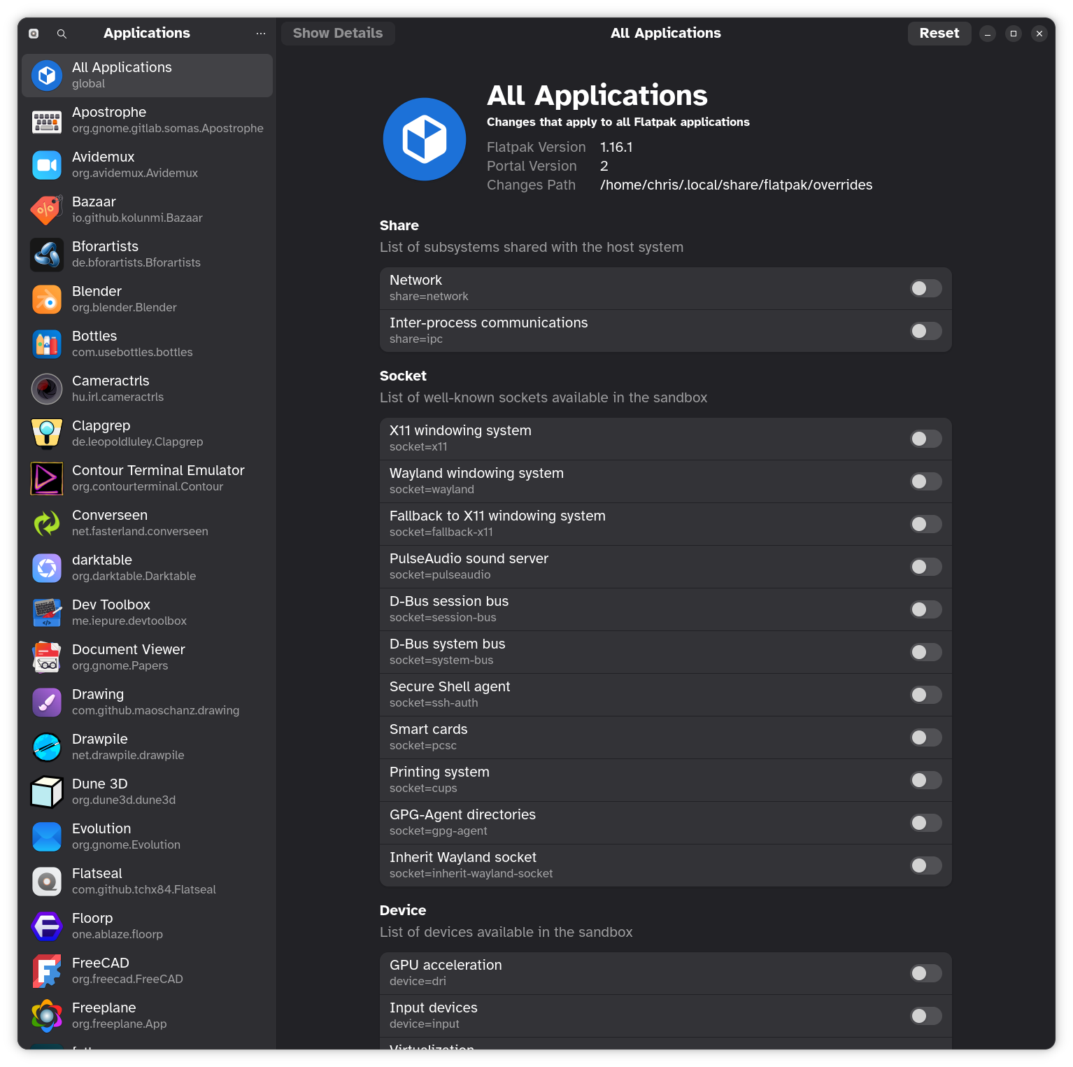 Flatseal main screen
