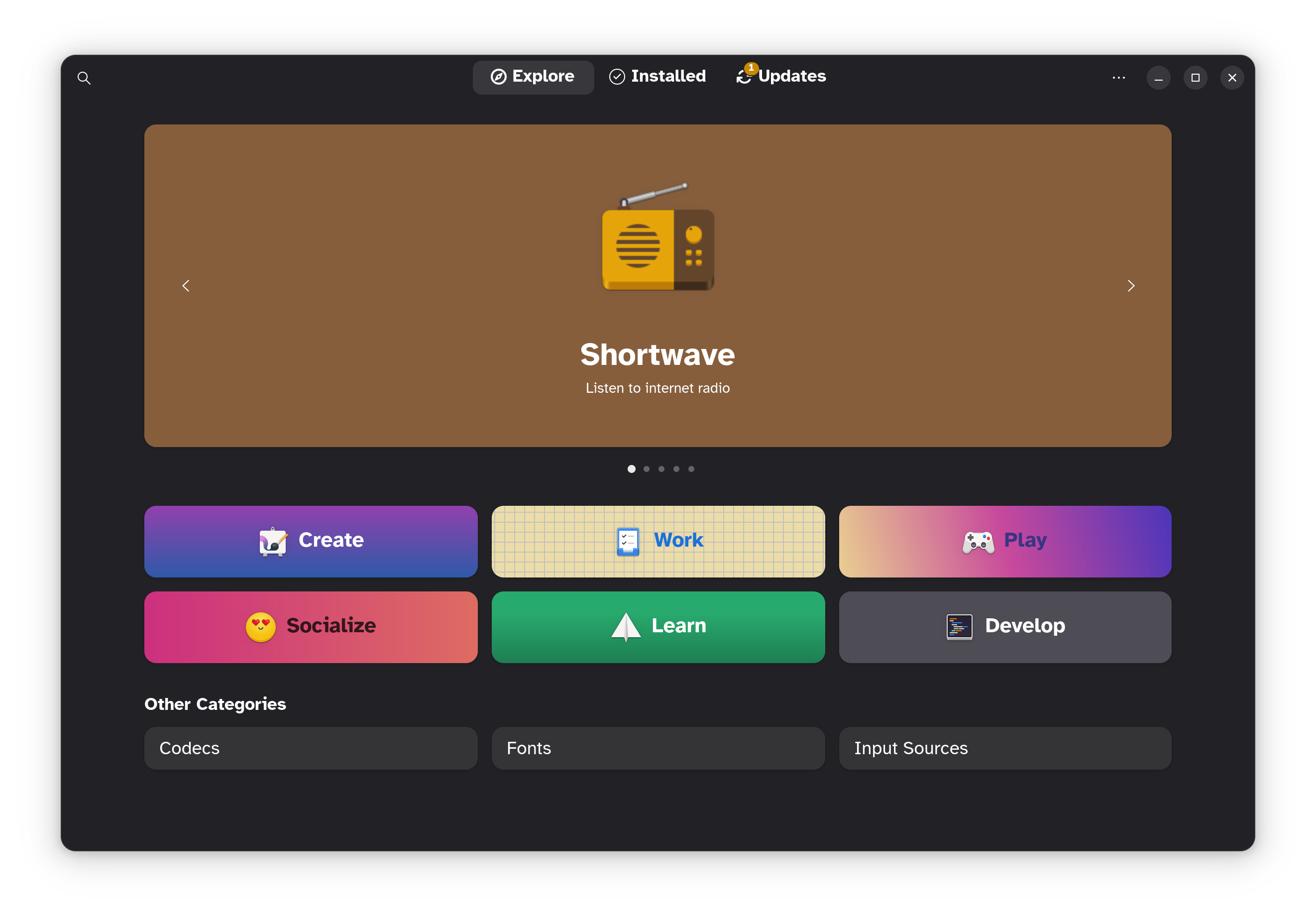 Gnome Software app main screen